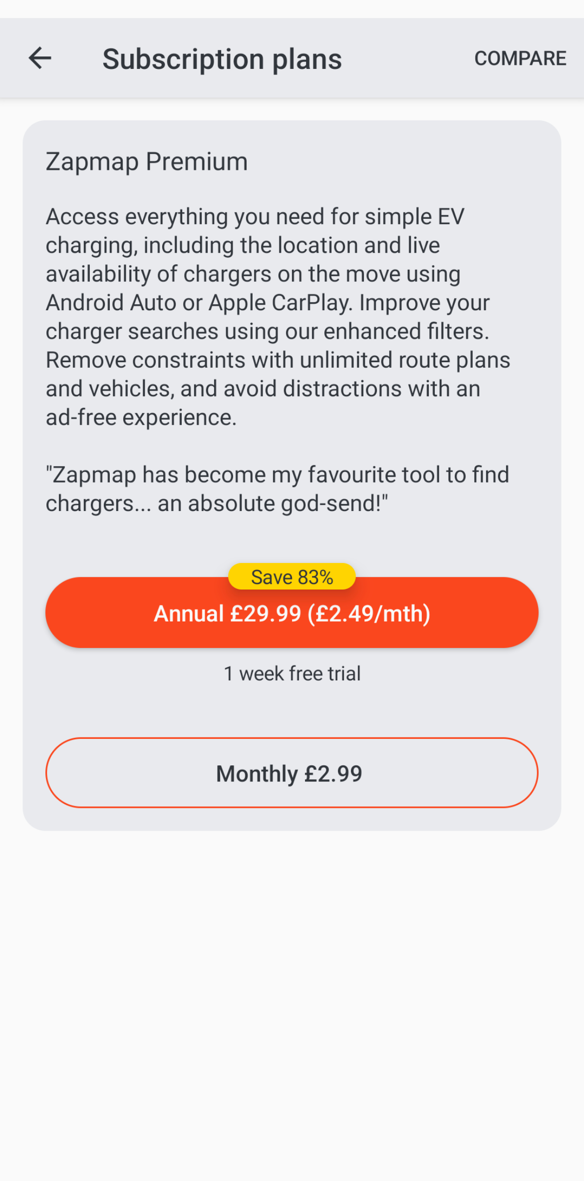 Screengrab of renew subscription plan page