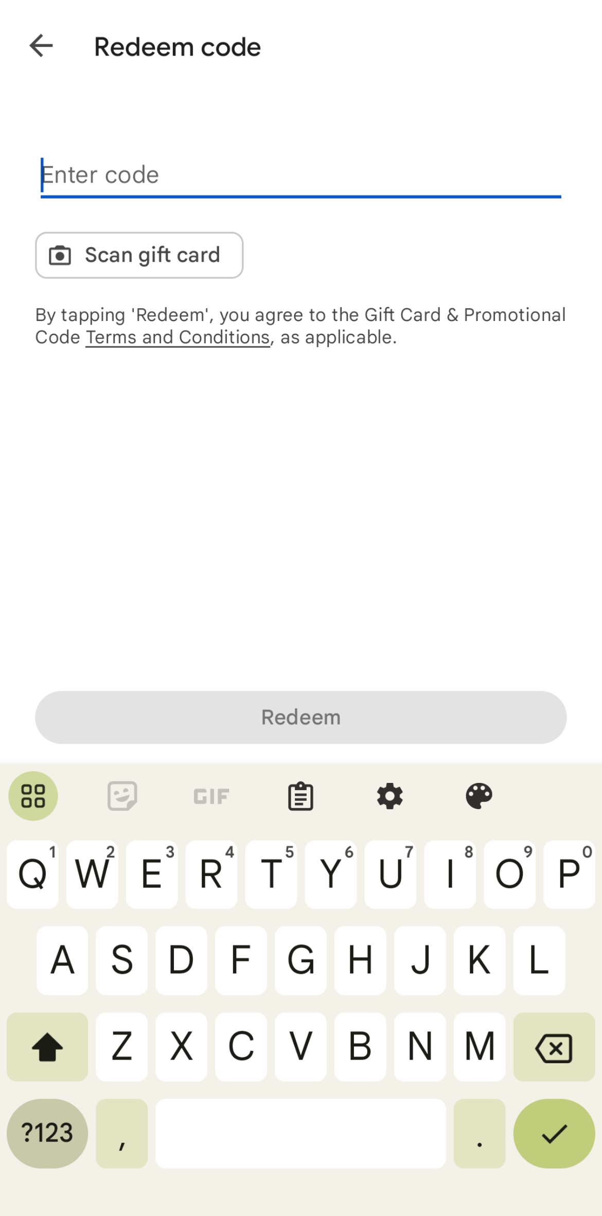 screengrab of redeem code page