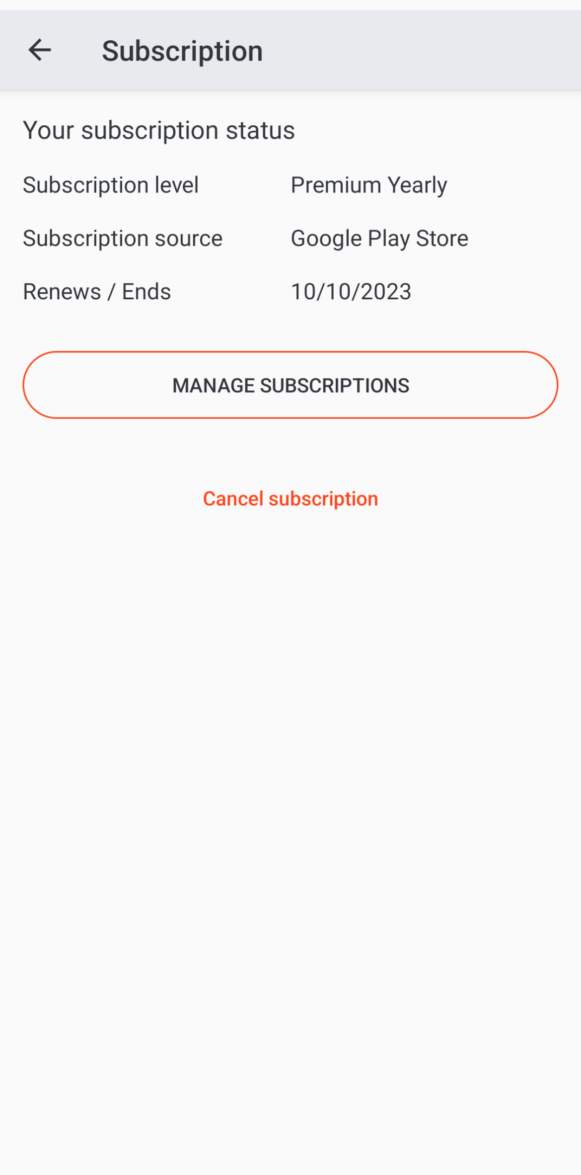screengrab of sucessful subscription