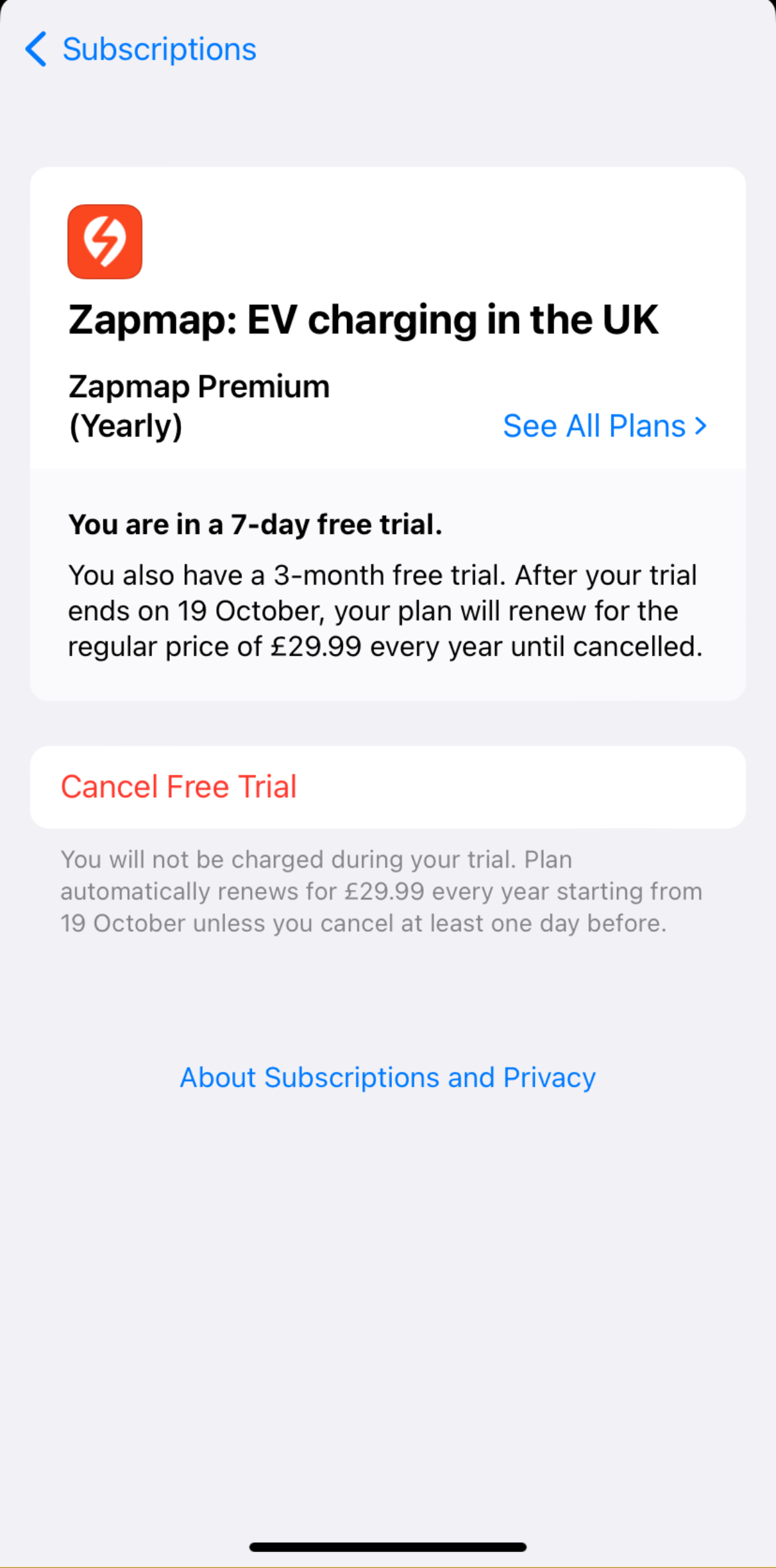 Screengrab of app store subscription