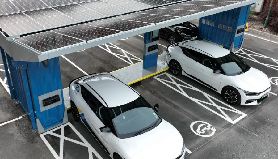 pop-up mini solar car park and ev charging hub in surrey