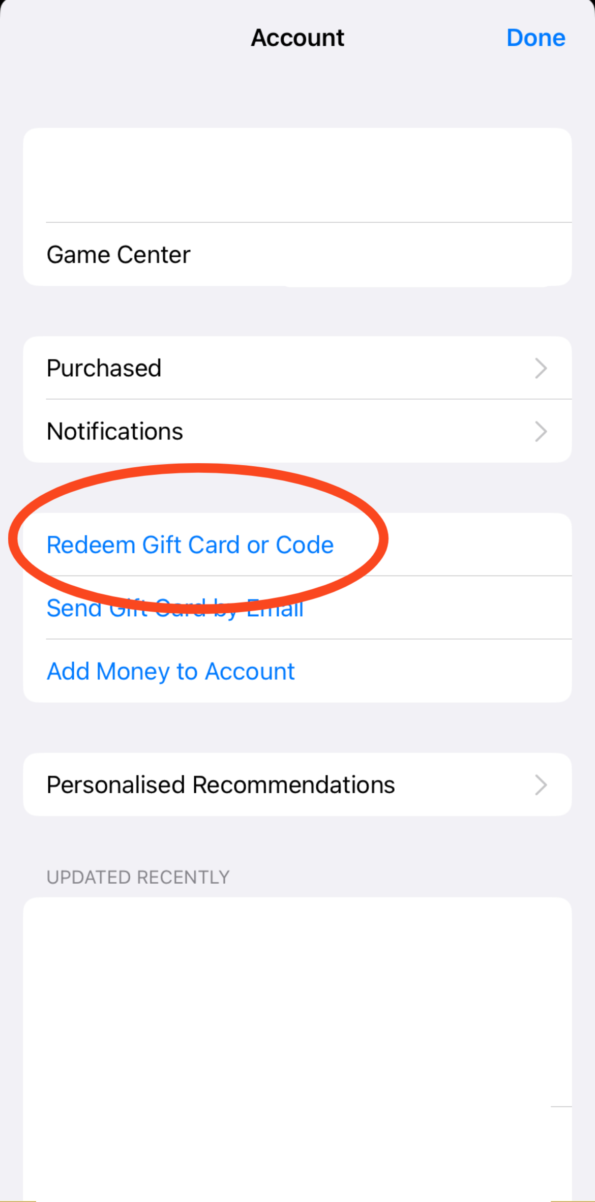 Screengrab of redeem code page in app store