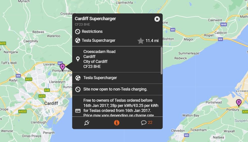 tesla supercharger cardiff open to other electric cars