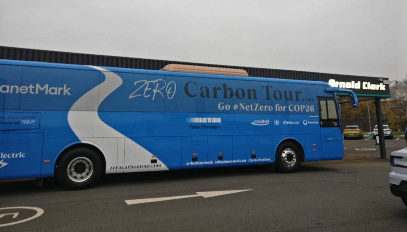 planet mark carbon battle bus reaches cop26