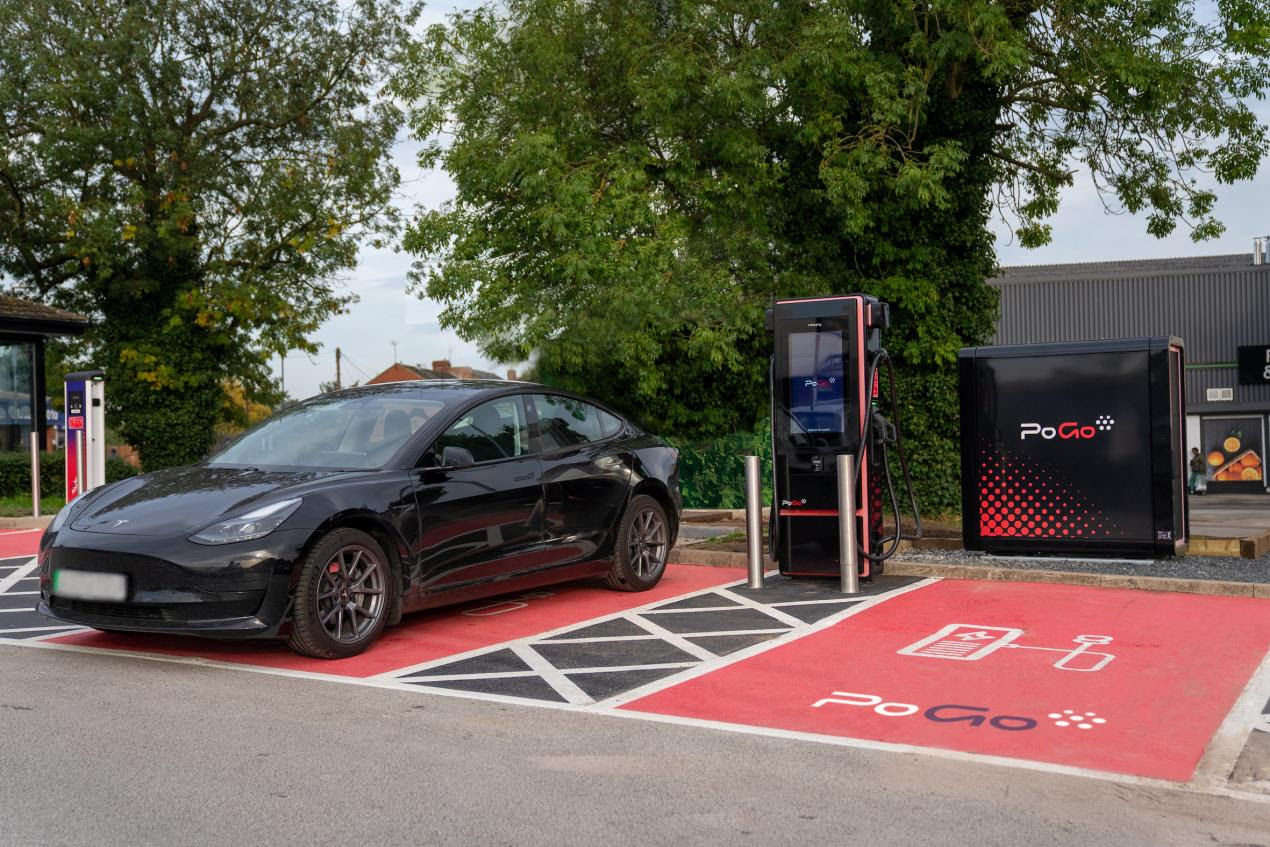 Tesla charging at PoGo charge point in Derby