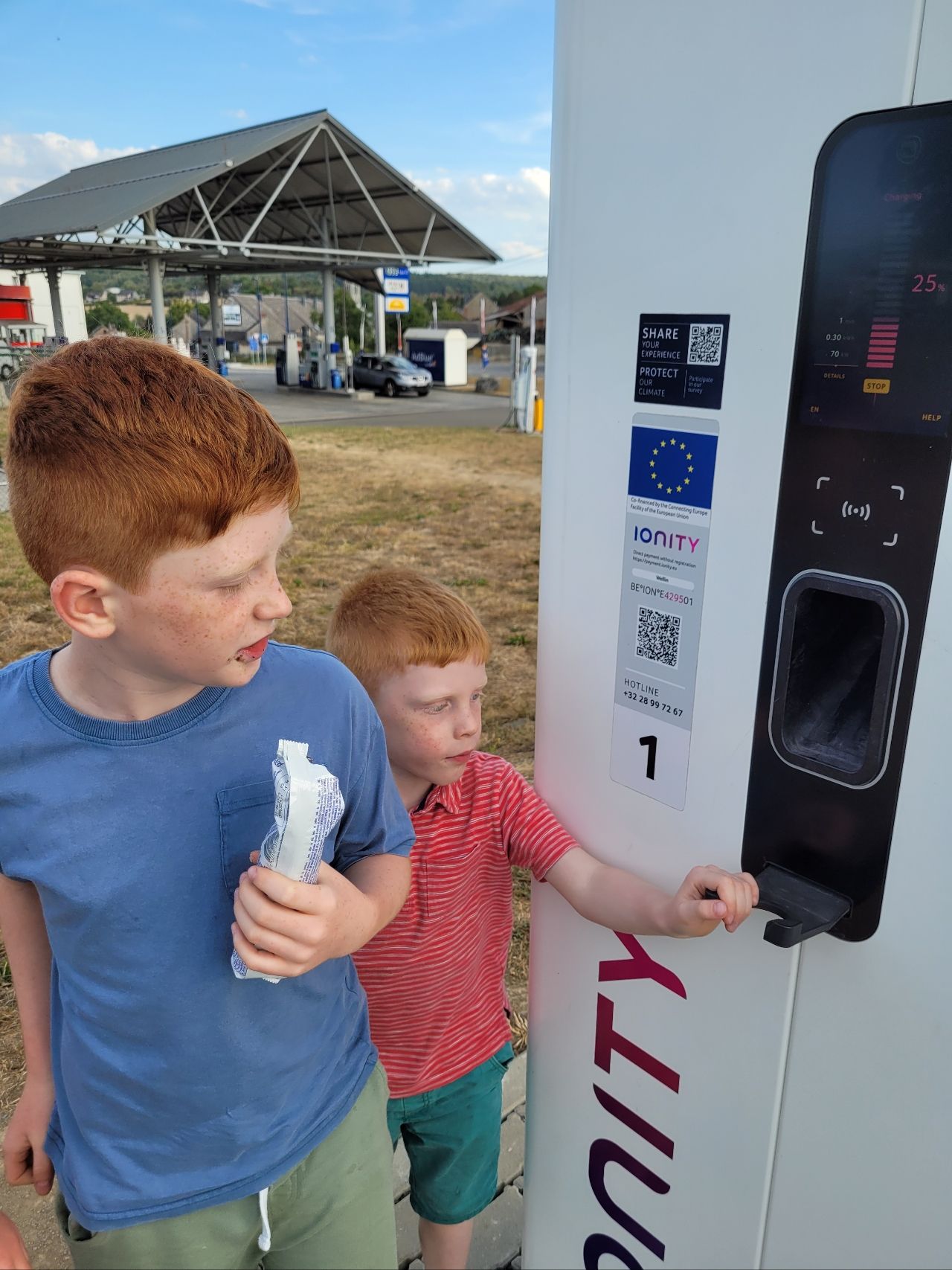 Paul and Eleanor's kidlets at Ionity charger en-route to Belgium