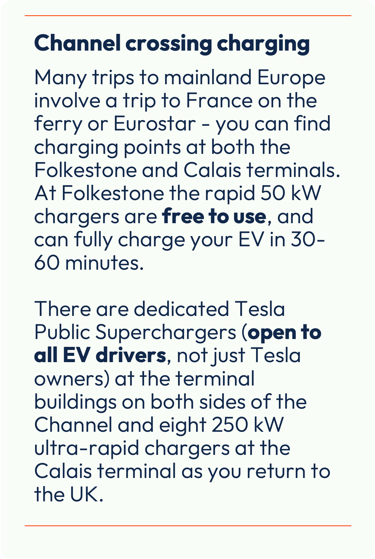 Channel crossing tip - text box - chargers available either side of the eurotunnel