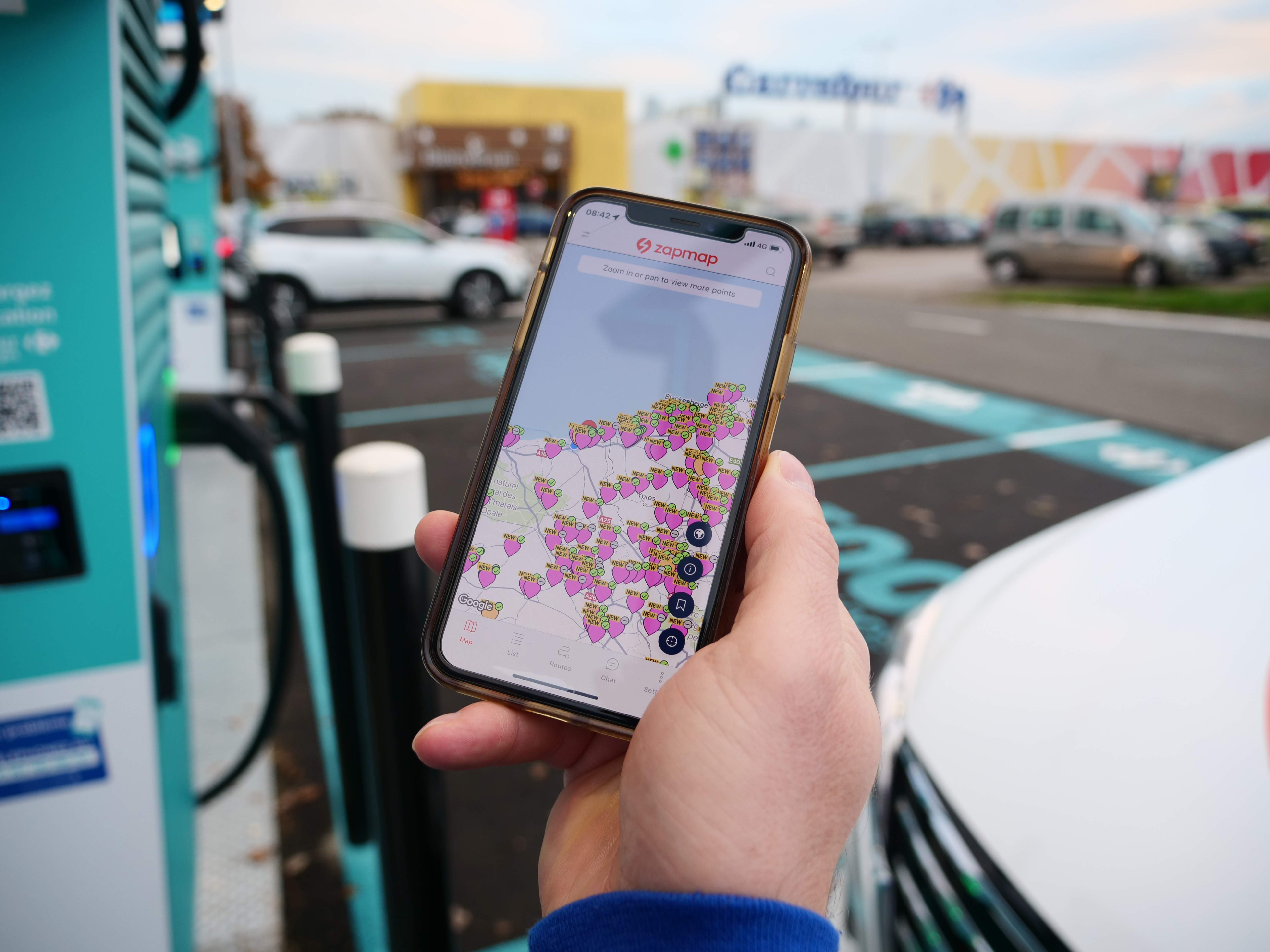 Zapmap app charge point markers showing in Mainland Europe