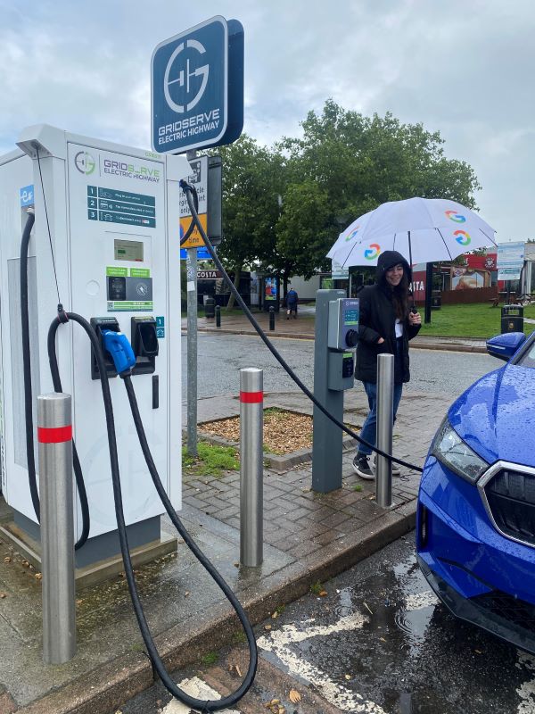 Zapmap’s Digital Content Producer, Sofia, stops for a quick charge in the rain