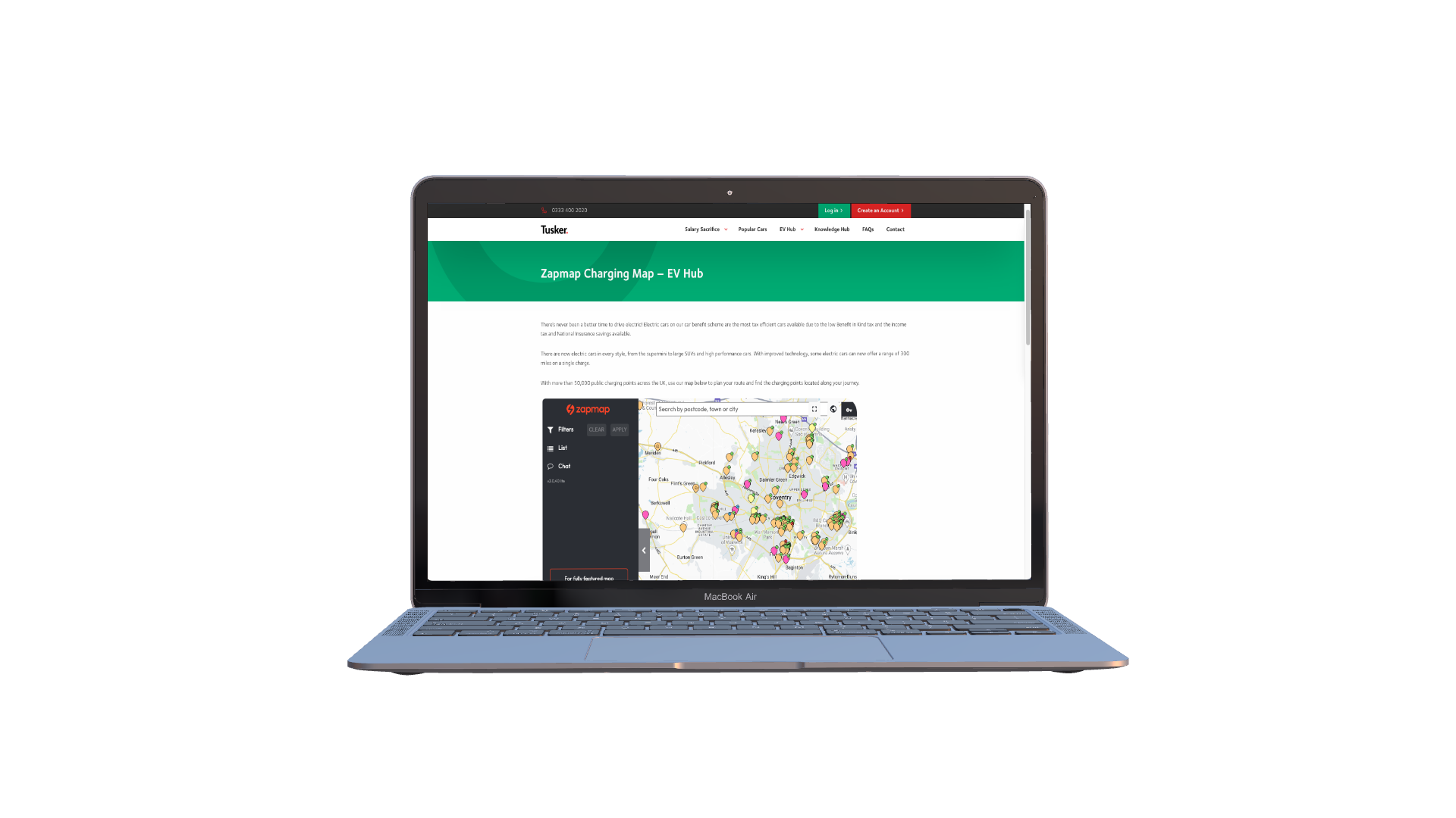 Tusker website with Zapmap web map iFrame