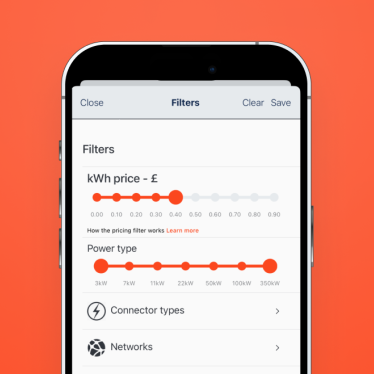A screenshot of the price filter feature on the Zapmap app