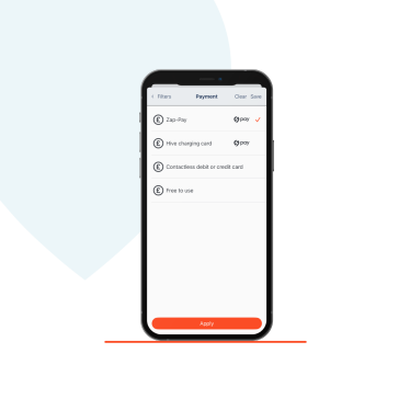 A phone displaying the Zapmap app, showing payment filter options