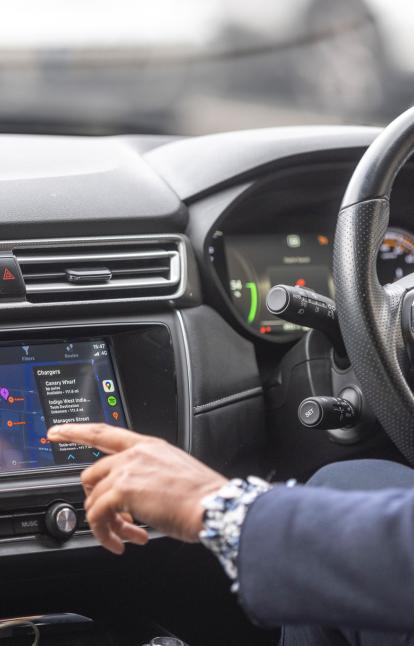 Car interior with Zapmap premium Android Auto on in car display