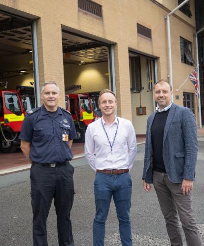 From left, District Commander, Lee Miller, Richard Young, WYFRS Head of Estates and Robin Heap, Zest CEO at Leeds Fire Station