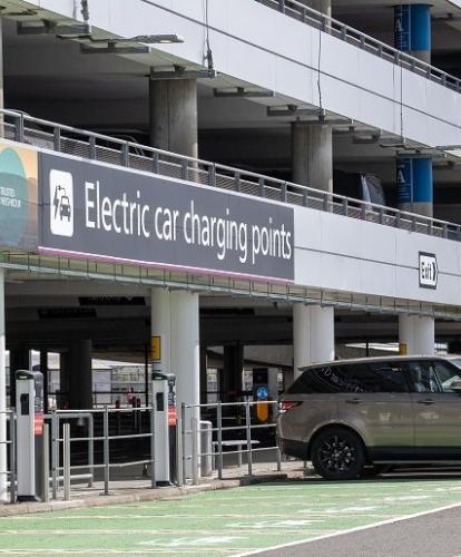 EV charge points at Edinburg airport situated in front of multi-story car park