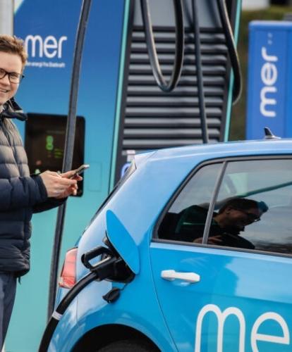 Mer branded car charging at Mer charge point