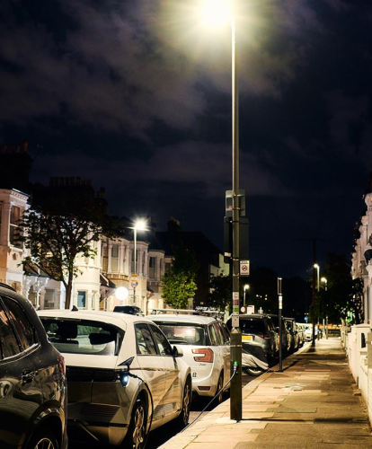 ubitricity charge point on street at night