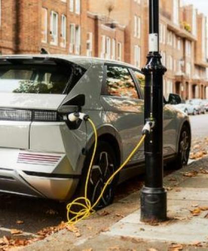 EV parked next to ubitricity on-street lamp post charger