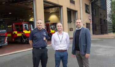 From left, District Commander, Lee Miller, Richard Young, WYFRS Head of Estates and Robin Heap, Zest CEO at Leeds Fire Station