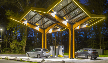 Fastned charging hub at night 