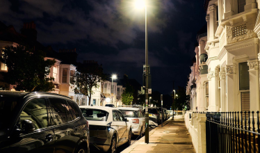 ubitricity charge point on street at night