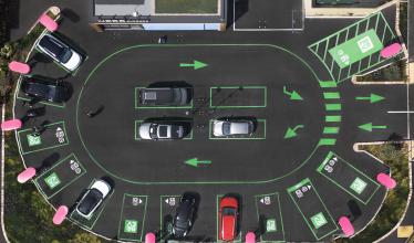 Be.EV charging oasis Manchester drone shot