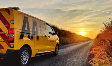 Electric AA Van driving into sunset. Photo credit: George Flinton. Toyota Proace fully electric van.